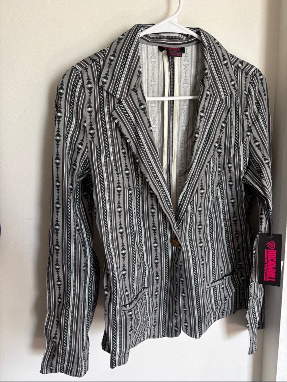 Striped Aztec-Inspired Gray Blazer